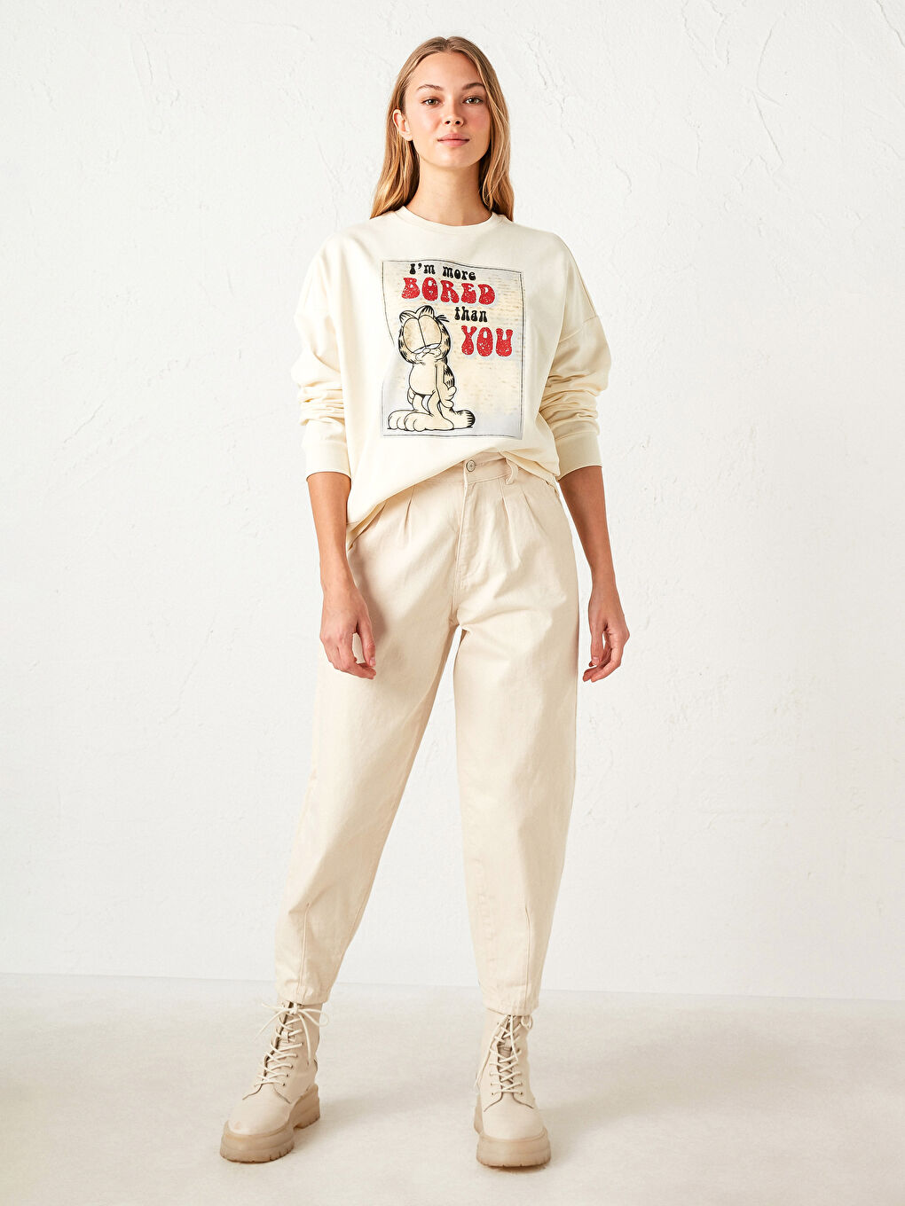 Ekru Garfield Baskılı Sweatshirt-4