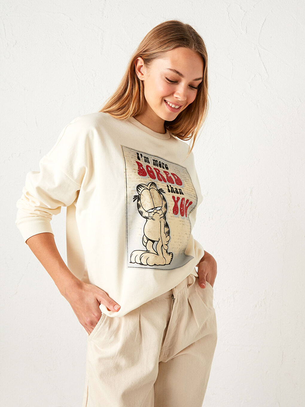 Ekru Garfield Baskılı Sweatshirt-2