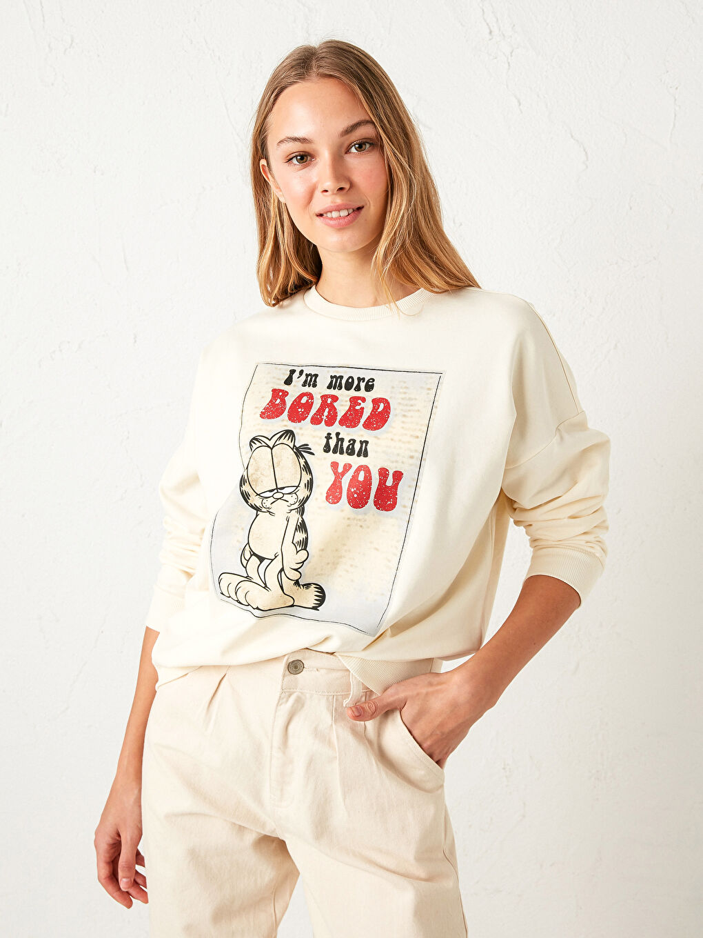 Ekru Garfield Baskılı Sweatshirt-1