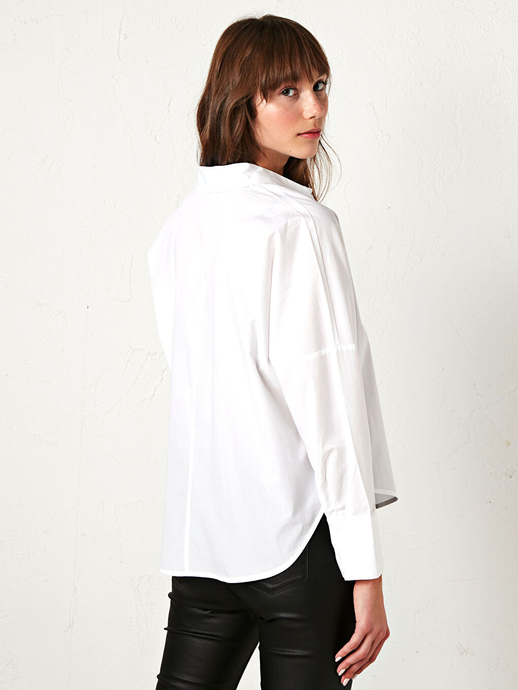 Buttoned Regular Long Sleeve Poplin Women's Shirt-3