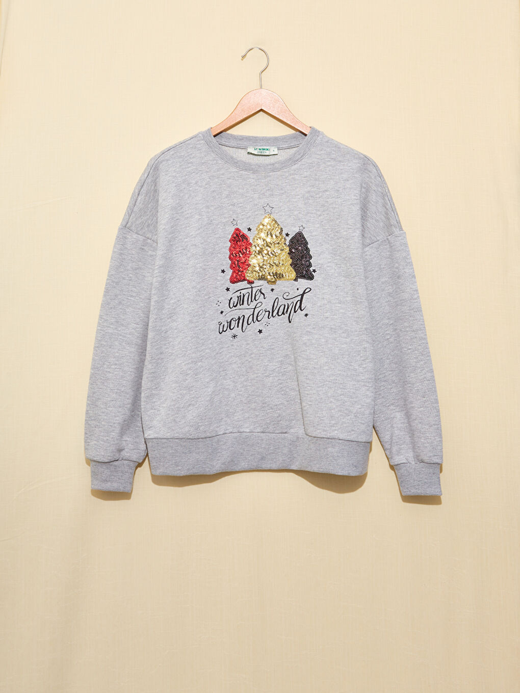 Gri Yılbaşı Temalı Pamuklu Baskılı Sweatshirt-5