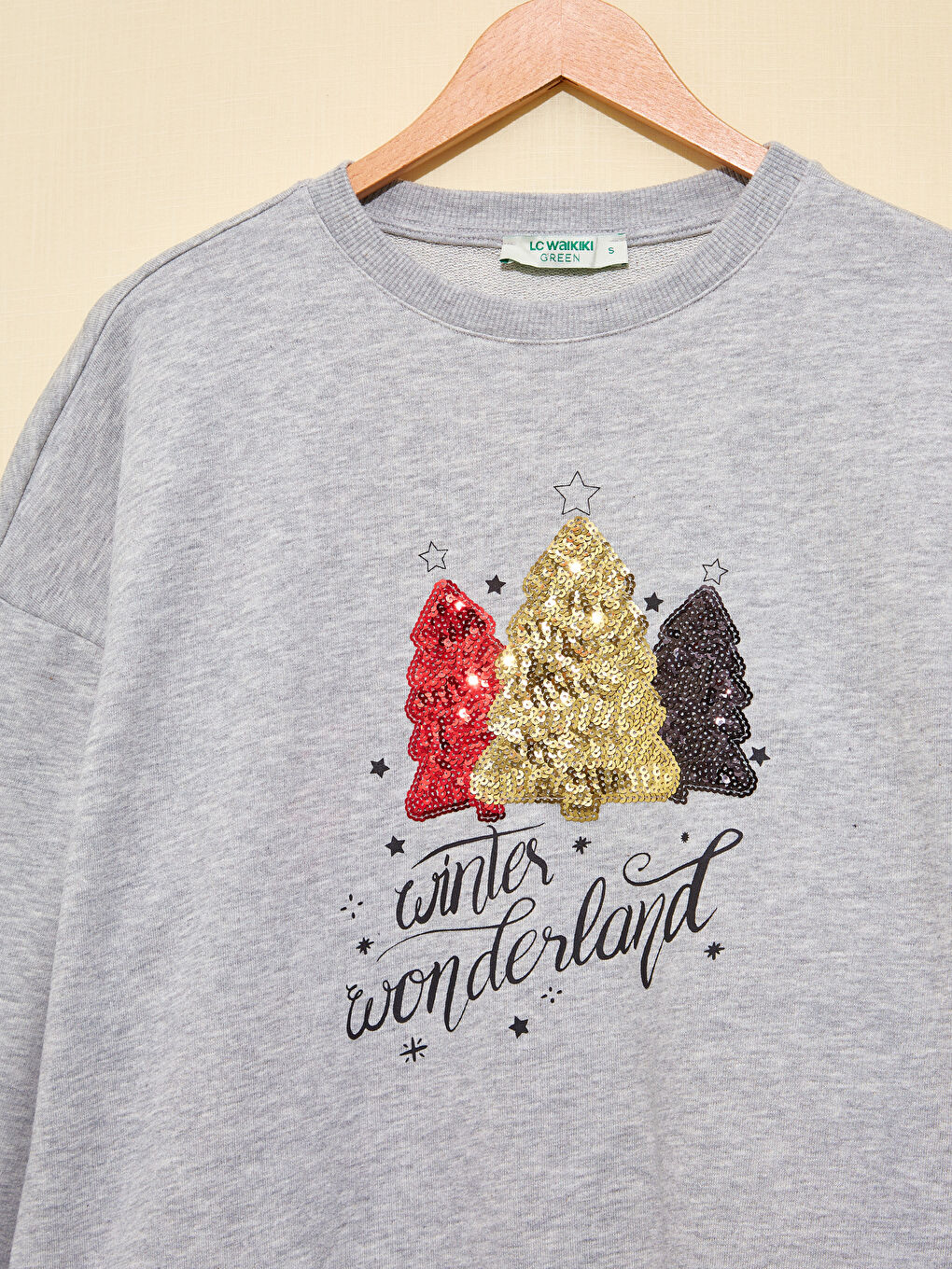 Gri Yılbaşı Temalı Pamuklu Baskılı Sweatshirt-6