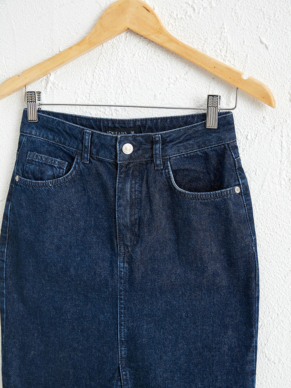 İndigo Standart Fit Yırtmaçlı Kadın Jean Etek-2