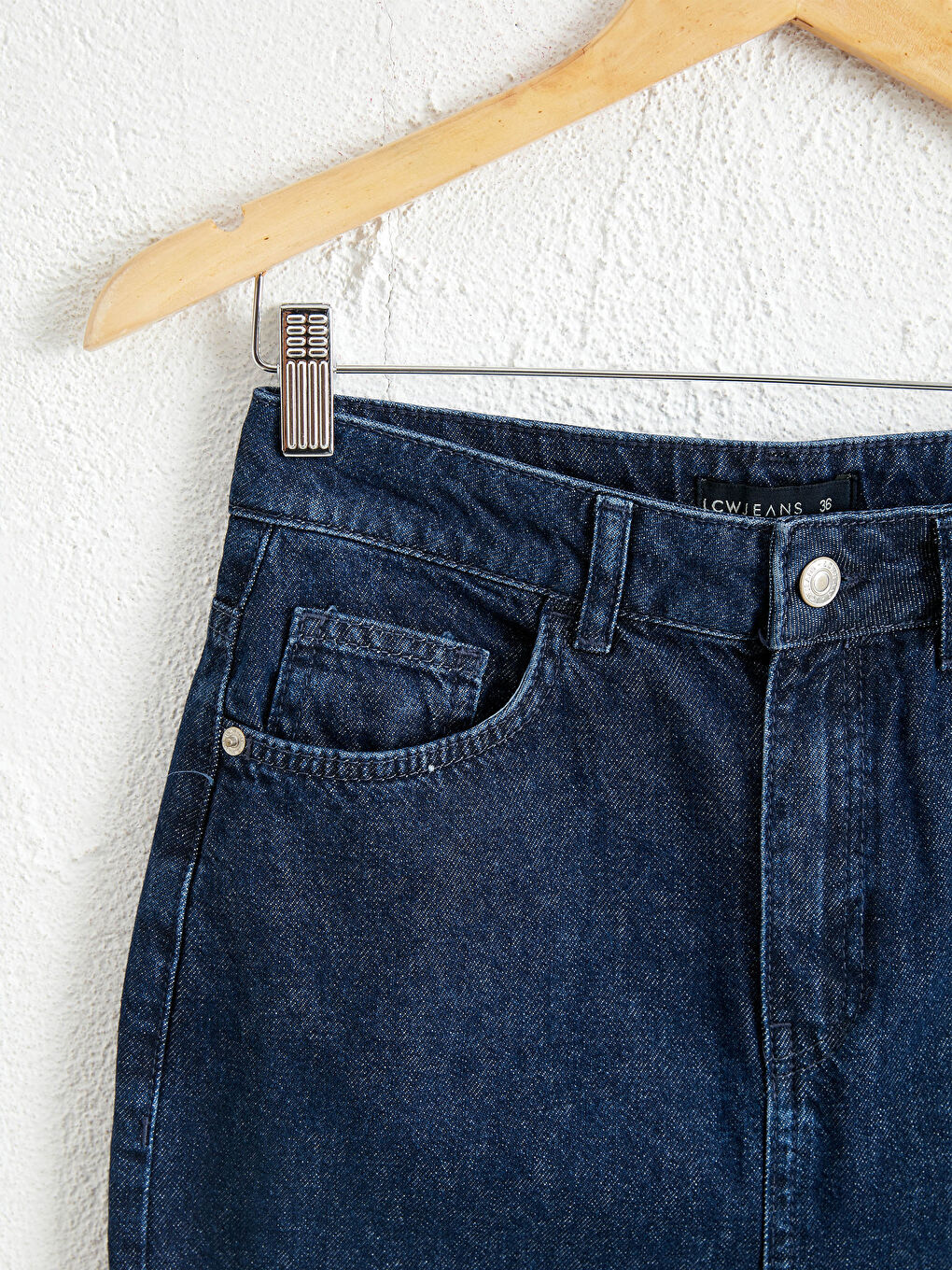 İndigo Standart Fit Yırtmaçlı Kadın Jean Etek-3