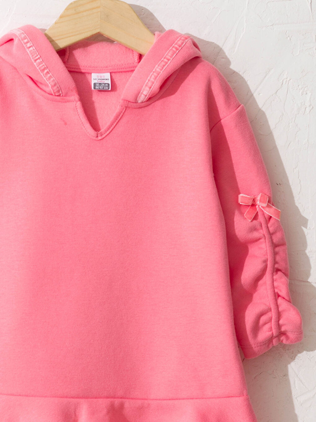 Pembe Kız Bebek Kapüşonlu Oversize Elbise-3