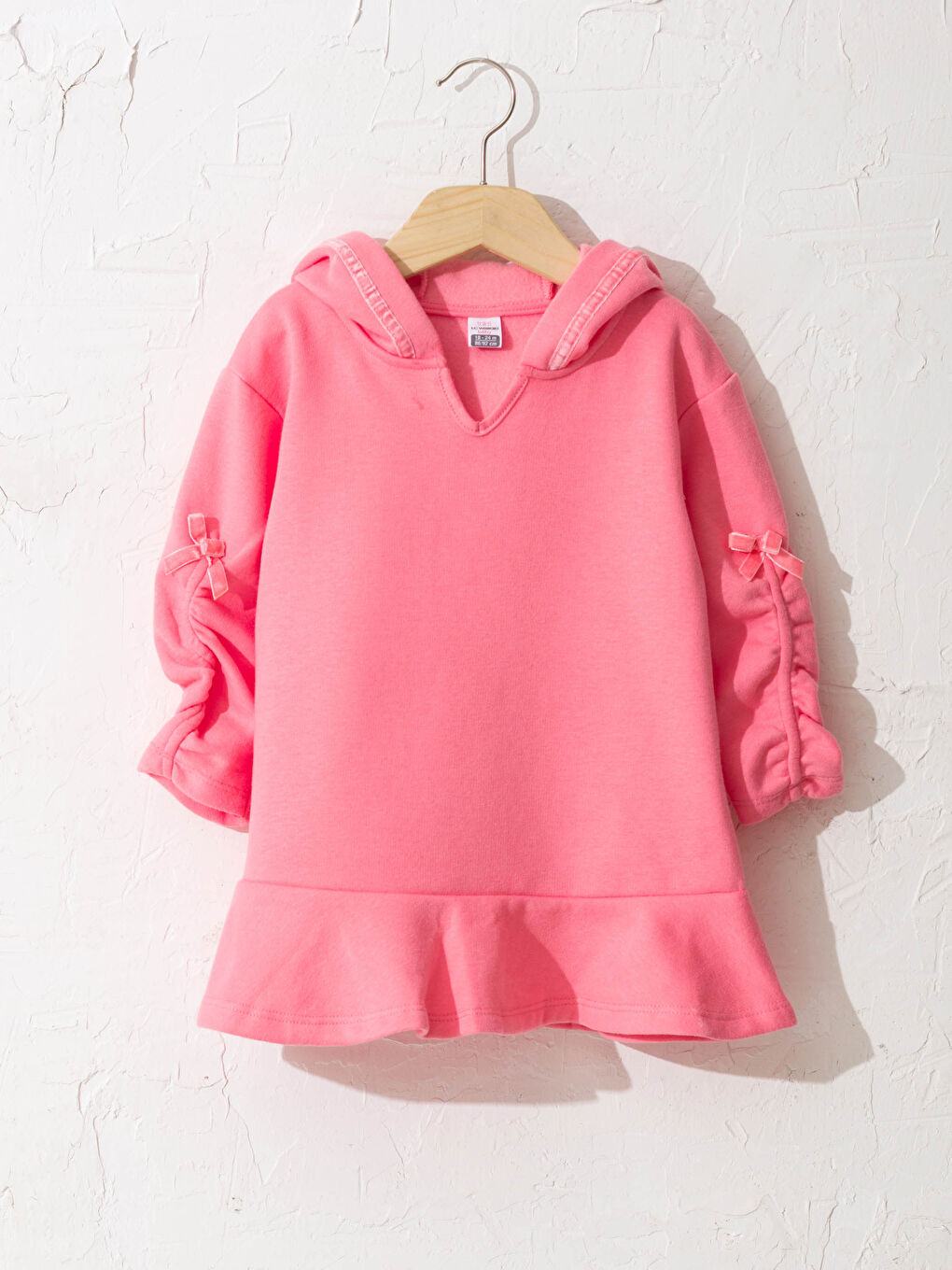 Pembe Kız Bebek Kapüşonlu Oversize Elbise