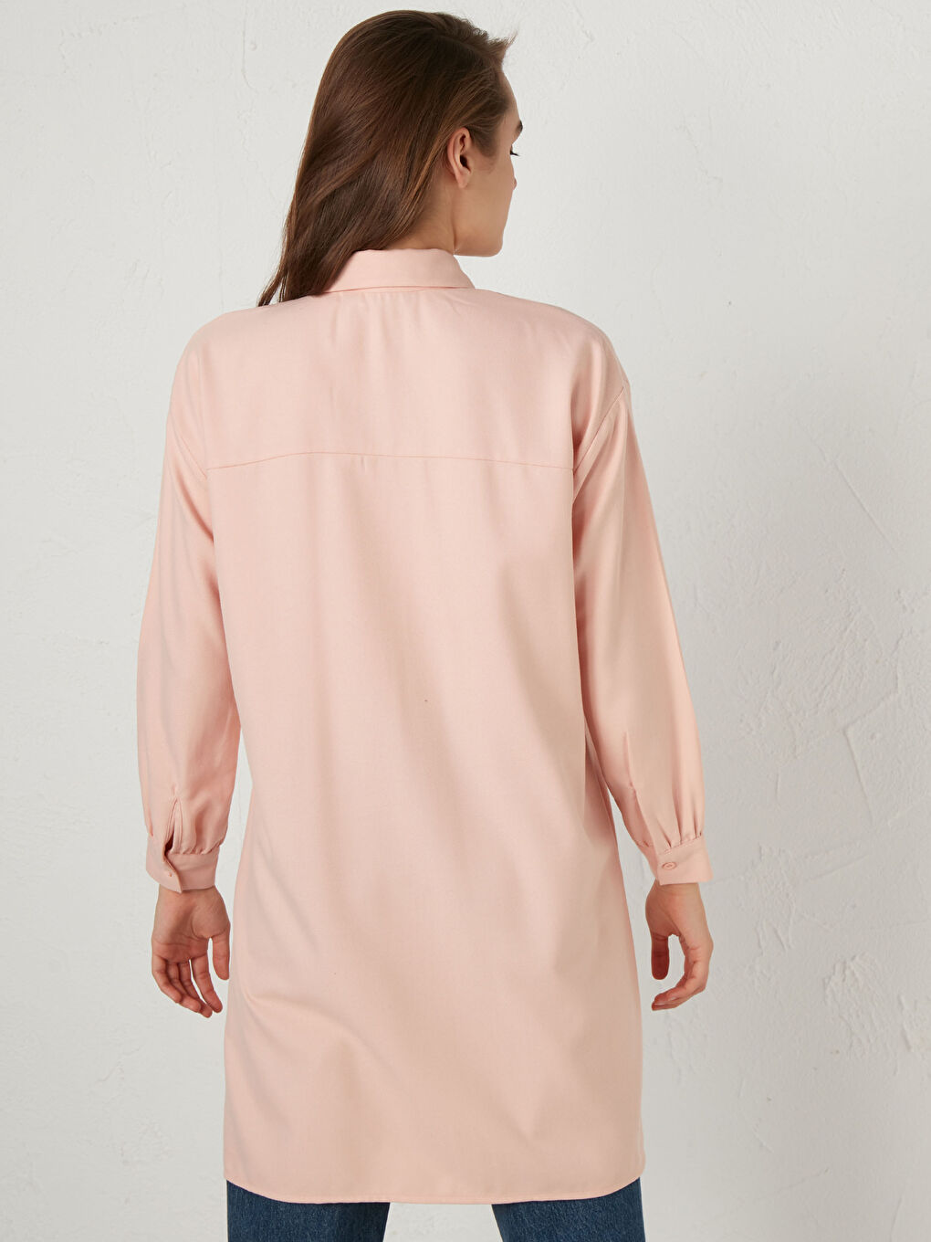 Pembe Oversize Kadın Gömlek Tunik-2