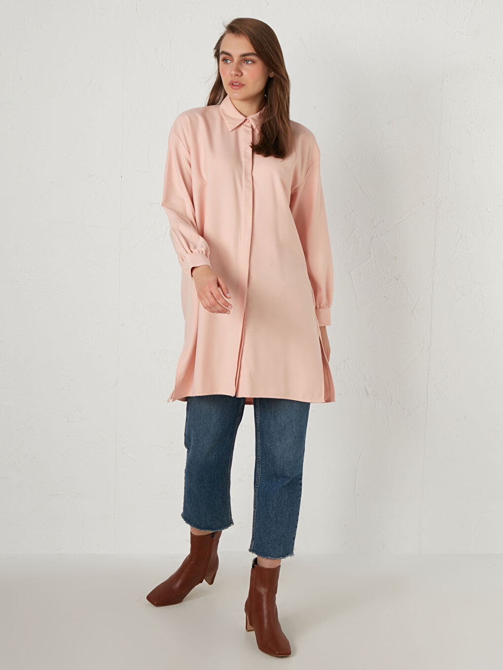 Pembe Oversize Kadın Gömlek Tunik