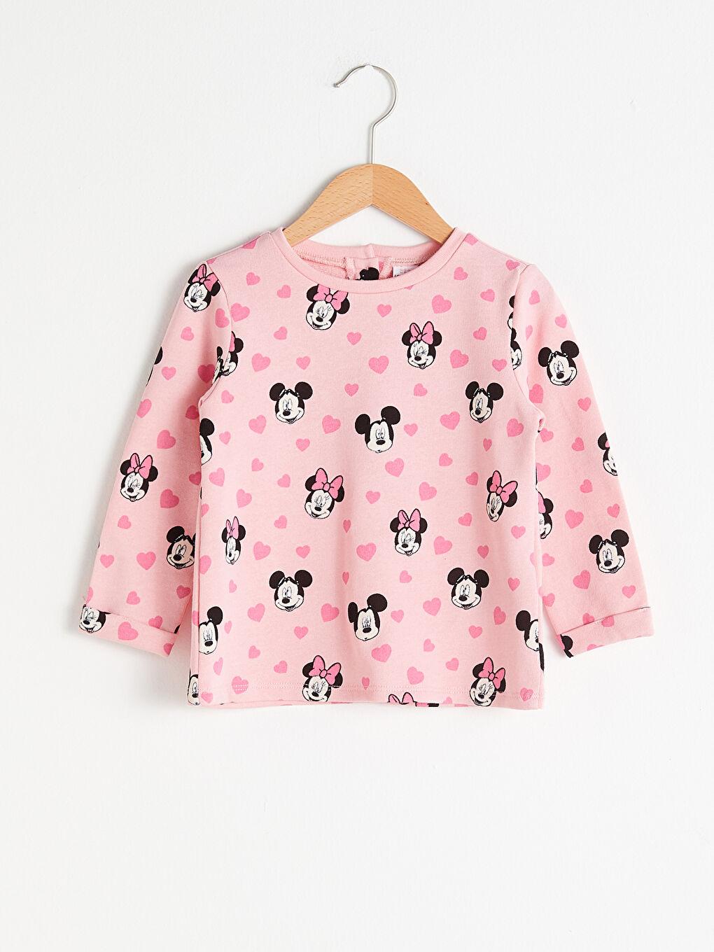 Pembe Kız Bebek Mickey ve Minnie Mouse Baskılı Sweatshirt