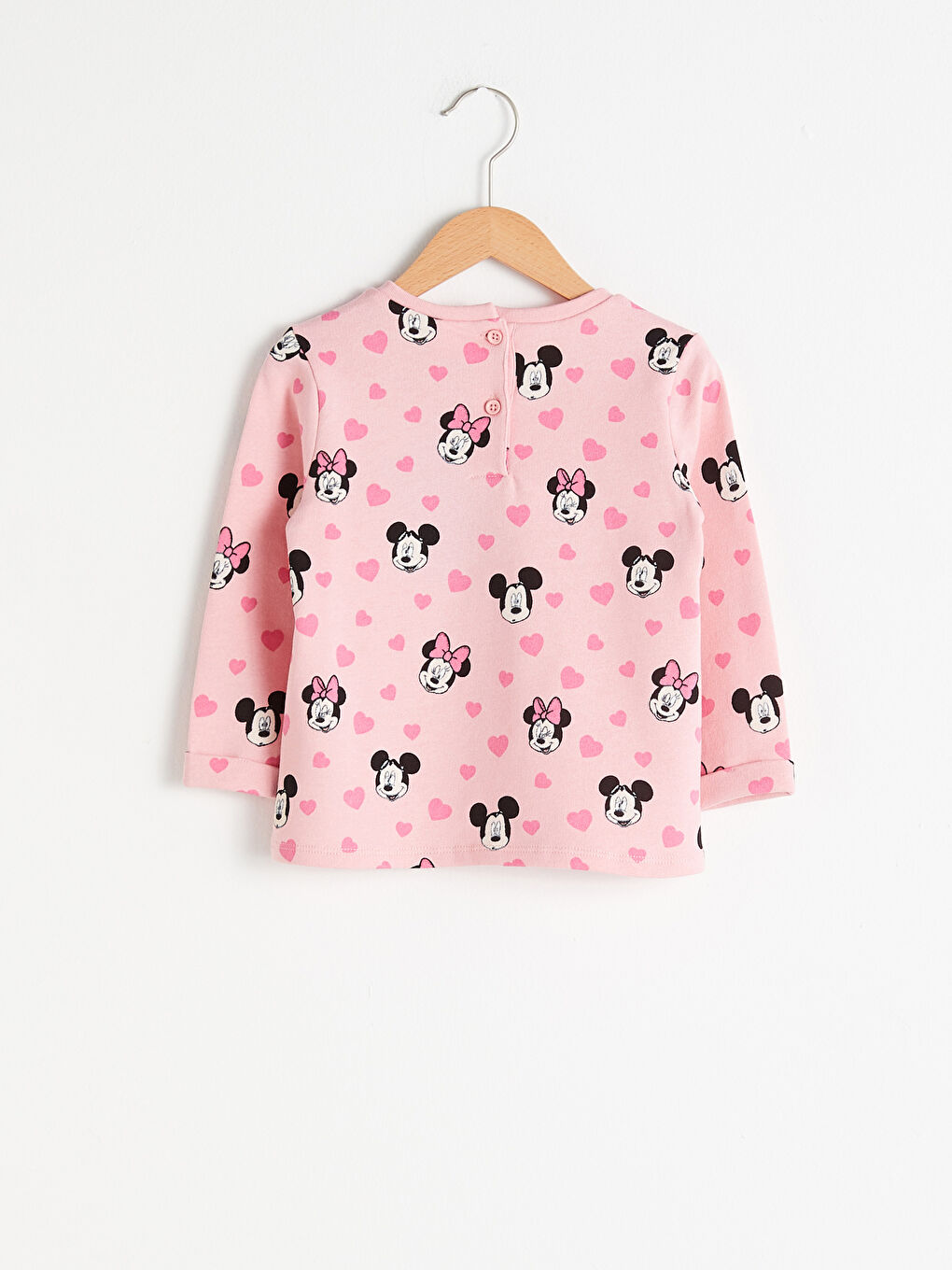 Pembe Kız Bebek Mickey ve Minnie Mouse Baskılı Sweatshirt-1