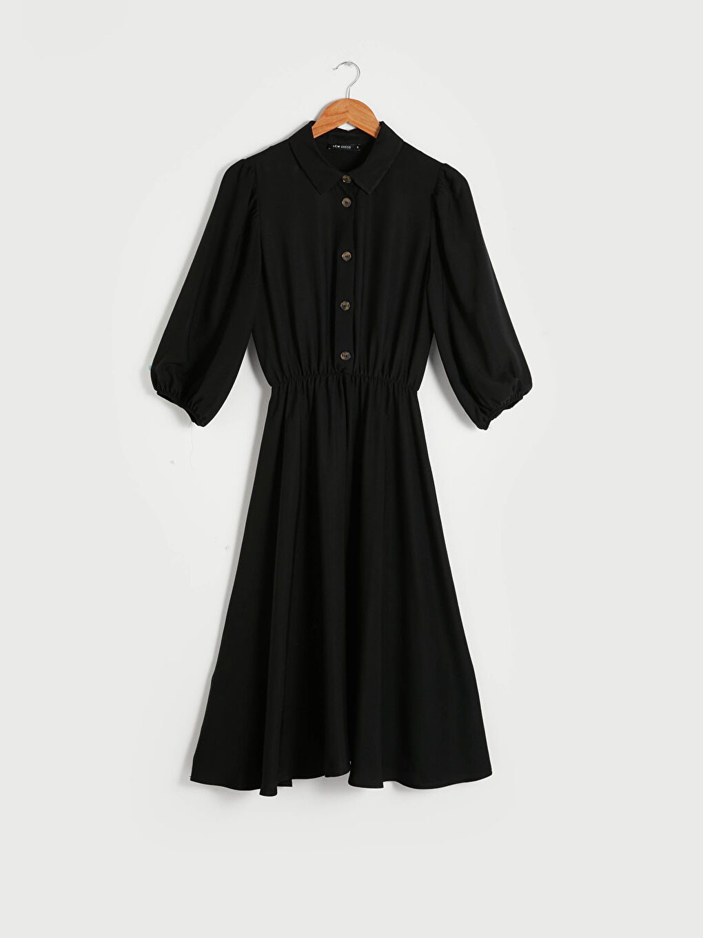 Front Button Closure Women's Flared Shirt Dress-6