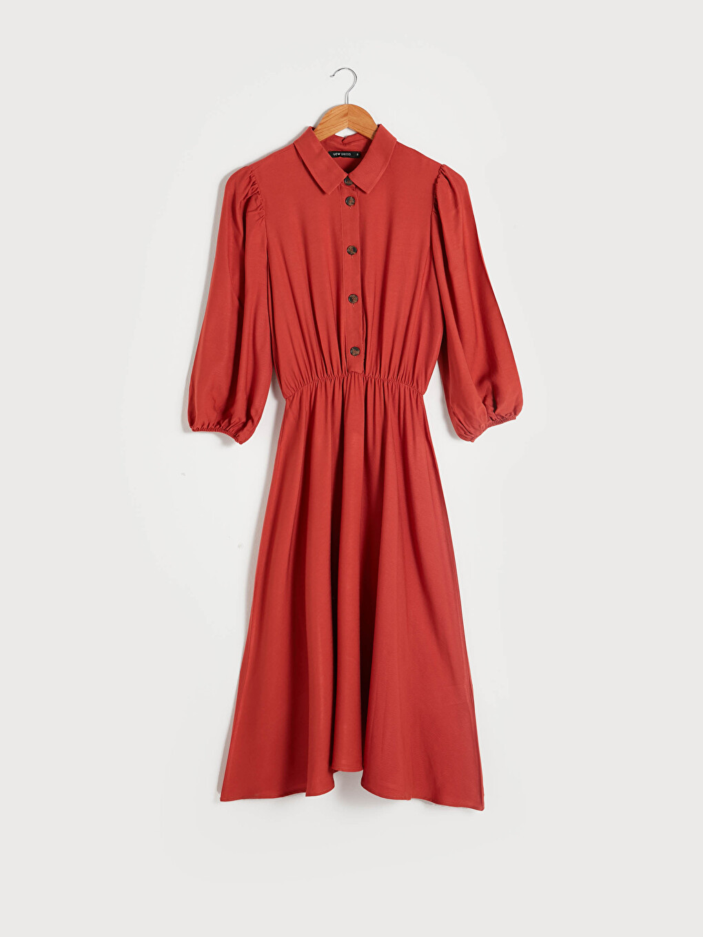 Front Button Closure Women's Flared Shirt Dress-7