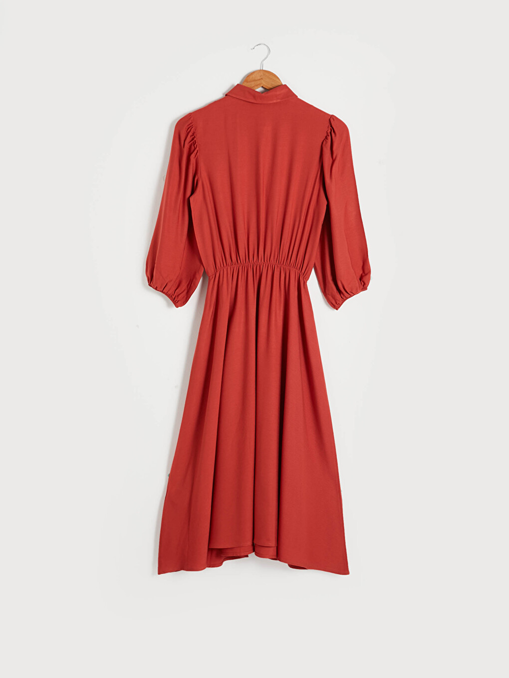 Front Button Closure Women's Flared Shirt Dress-8