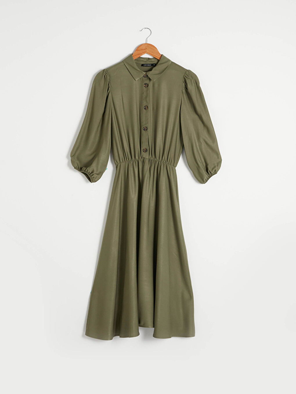 Front Button Closure Women's Flared Shirt Dress-7
