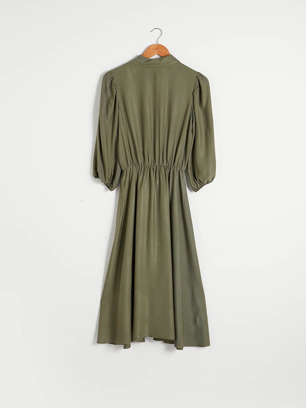 Front Button Closure Women's Flared Shirt Dress-8