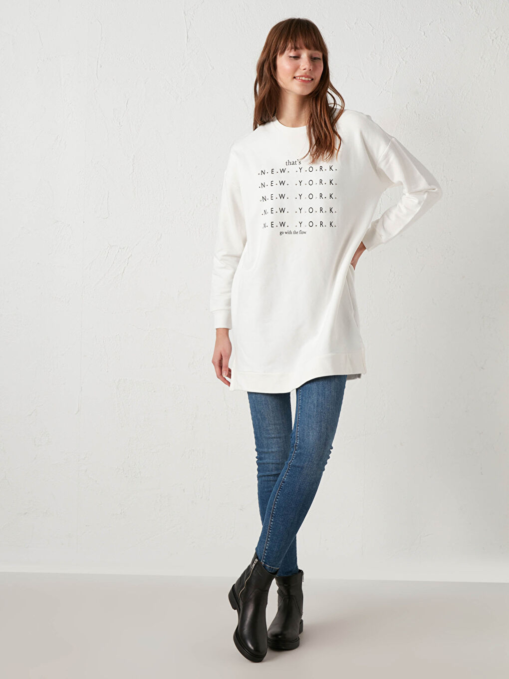 Bedruckte Baumwoll-Sweatshirt-Tunika für Damen-2