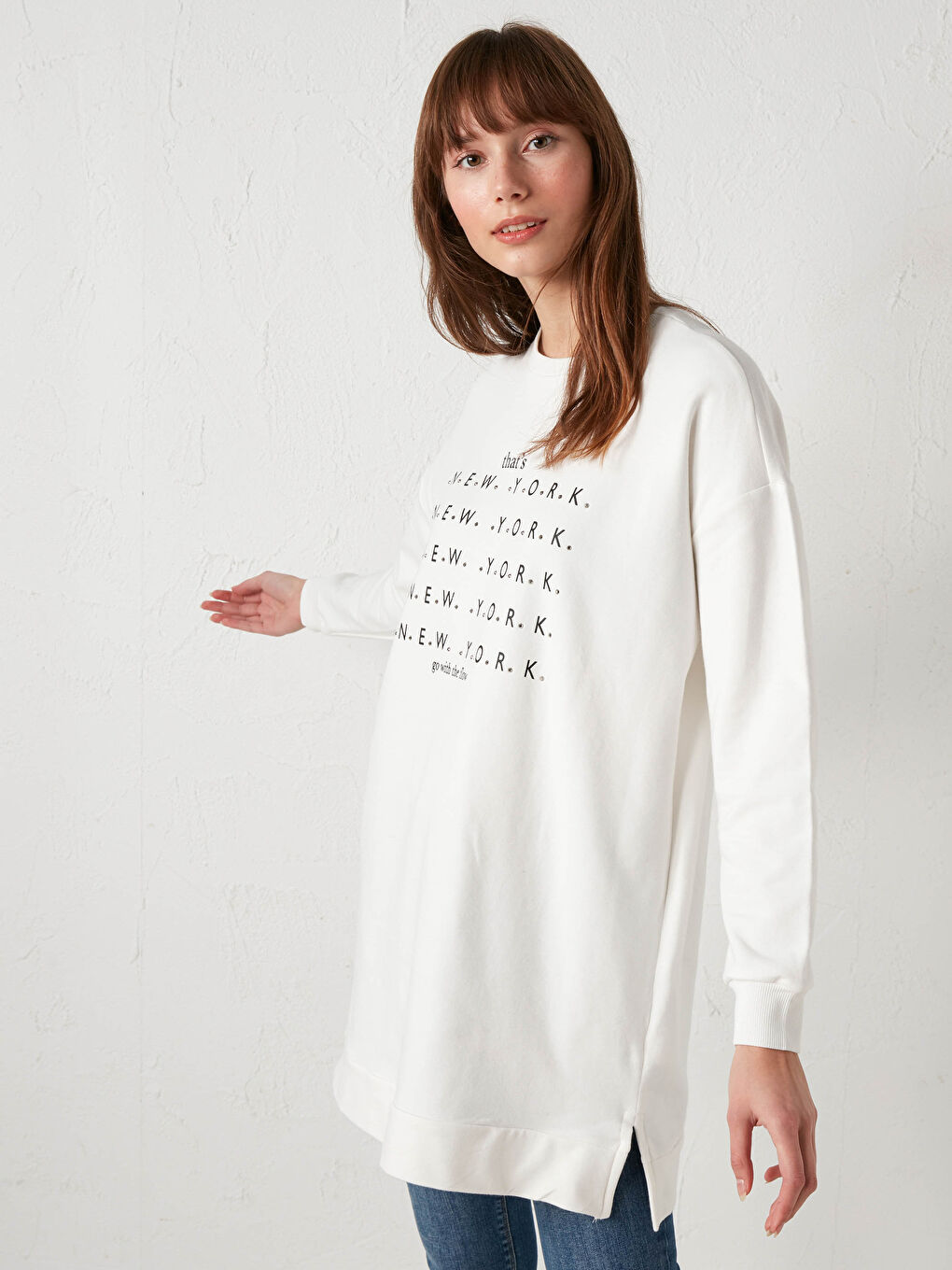 Bedruckte Baumwoll-Sweatshirt-Tunika für Damen