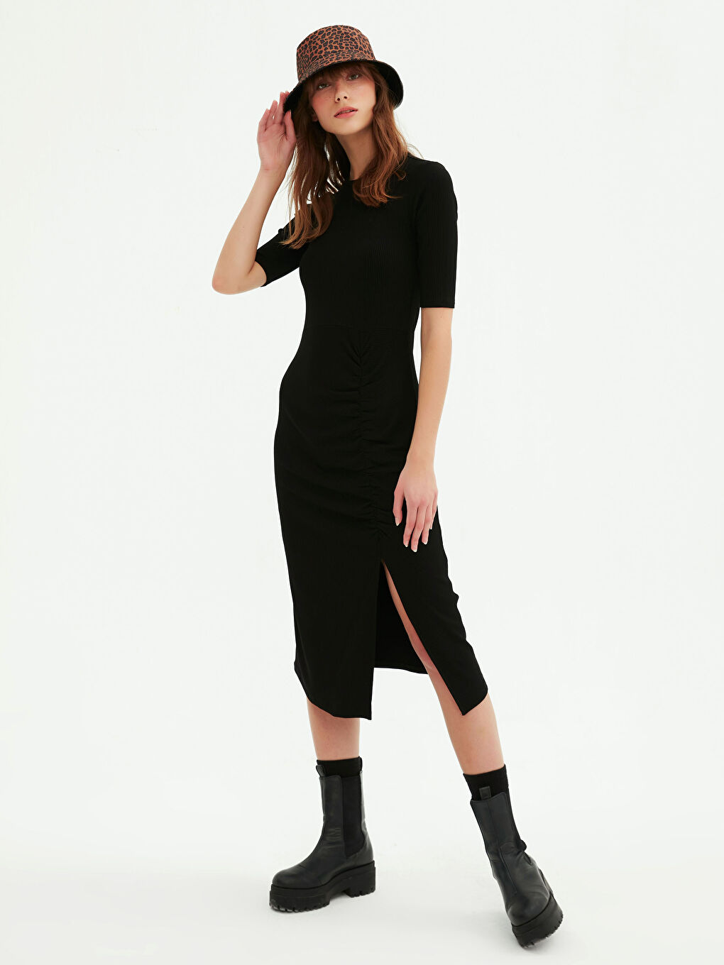 LCW Limited Crew Neck Ruffle Detailed Short Sleeve Women's Dress -0WGJ52Z8-CVL