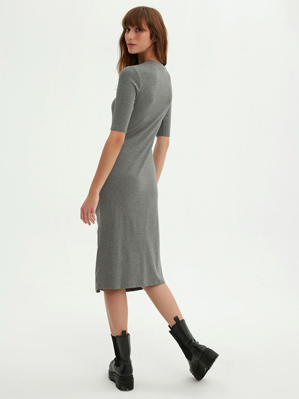 LCW Limited Rundhalsausschnitt Rüschen Detail Kurzarm Kleid für Damen -0WGJ52Z8-KAV