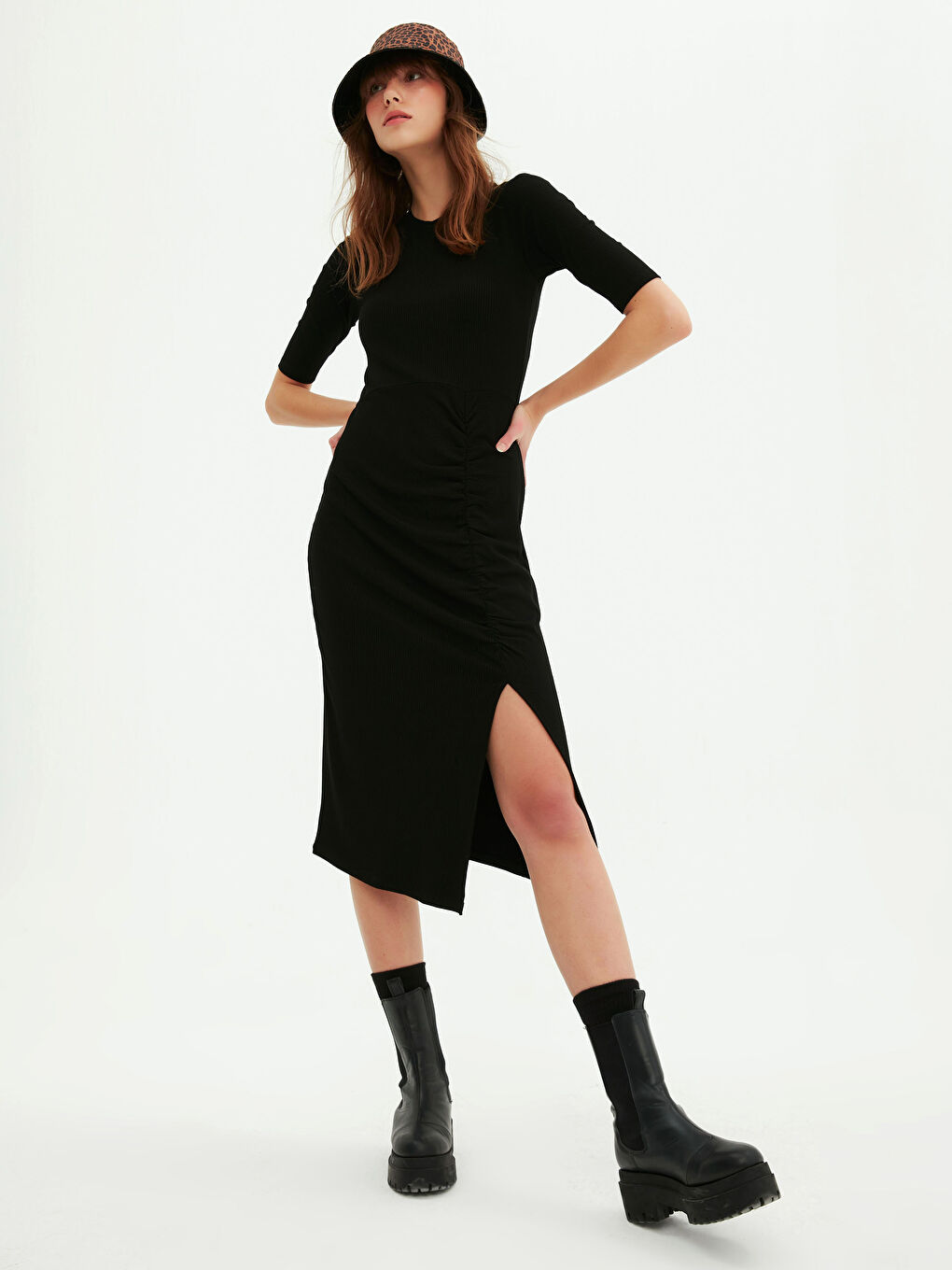 LCW Limited Crew Neck Ruffle Detailed Short Sleeve Women's Dress -0WGJ52Z8-CVL
