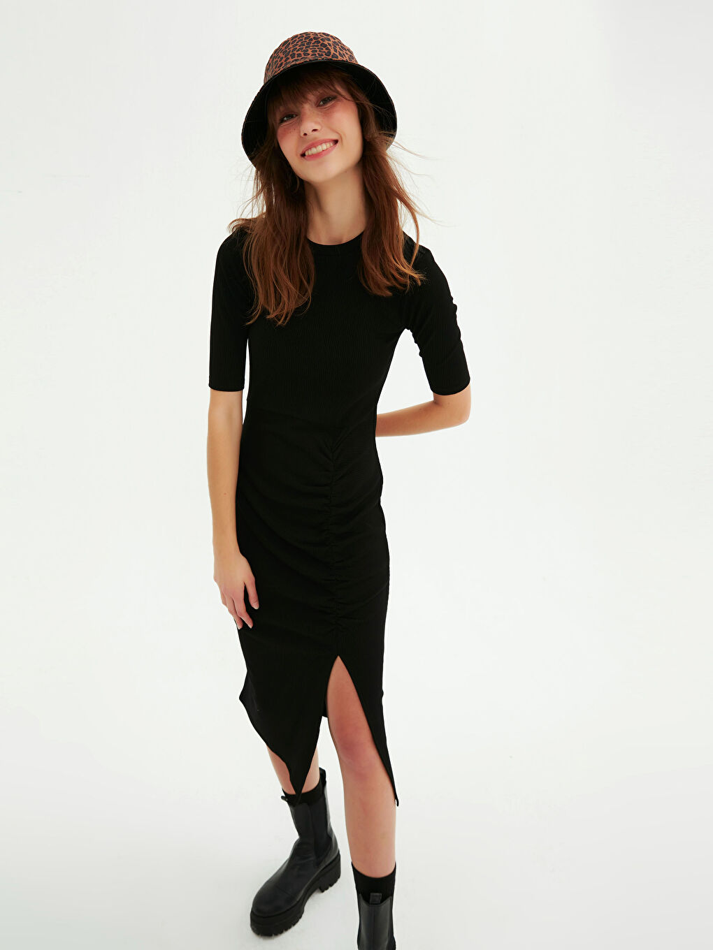 LCW Limited Crew Neck Ruffle Detailed Short Sleeve Women's Dress -0WGJ52Z8-CVL