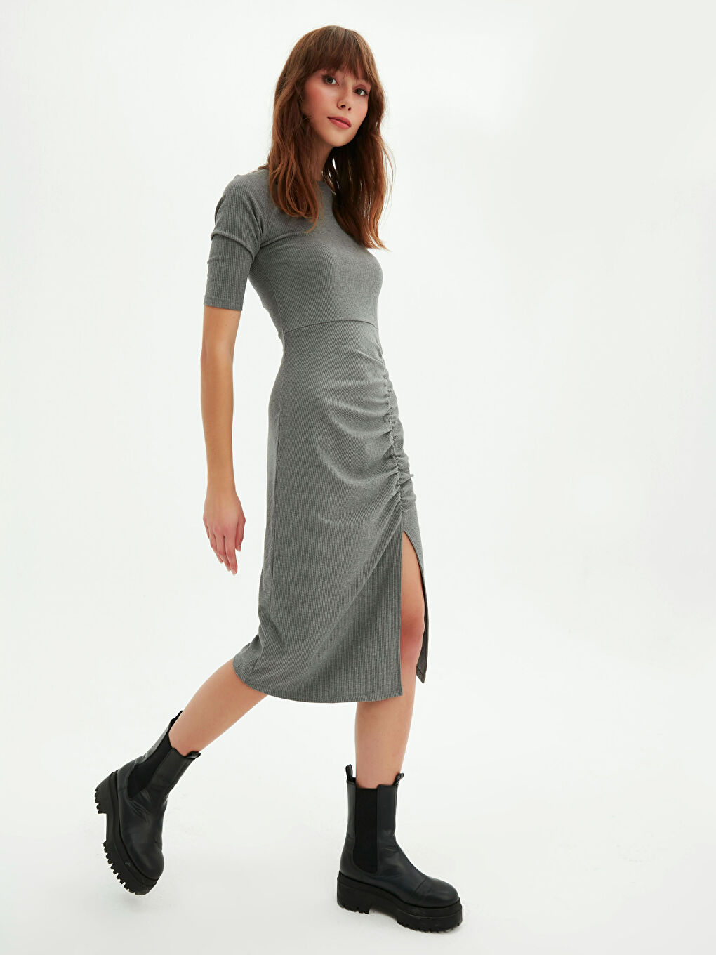 LCW Limited Rundhalsausschnitt Rüschen Detail Kurzarm Kleid für Damen -0WGJ52Z8-KAV