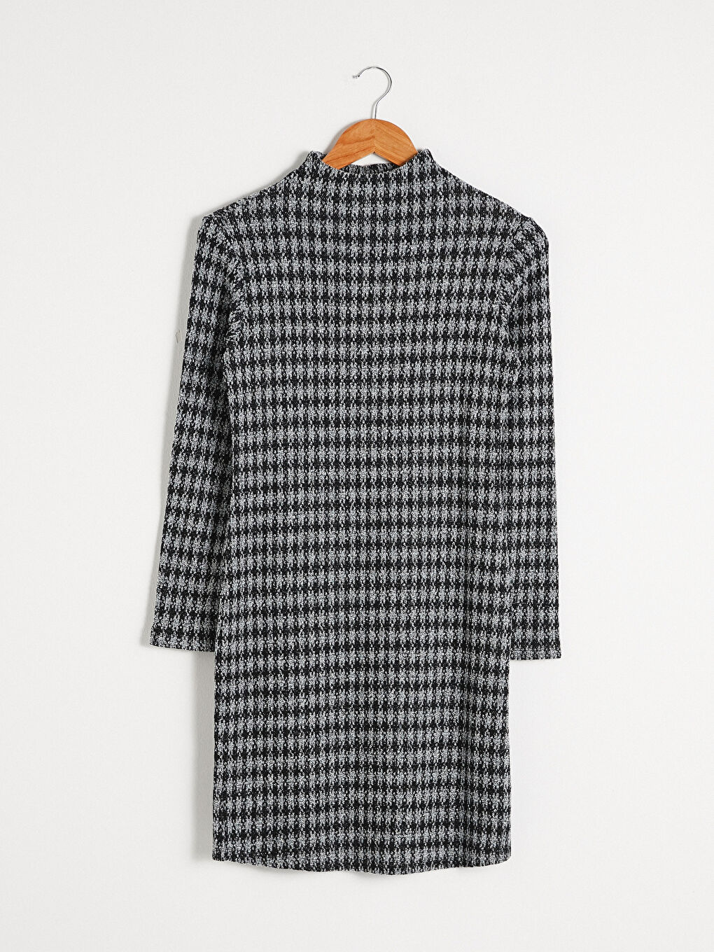 Әйелдерге арналған биік жағалы қарға аяғы принтті ұзын жең көйлек-6