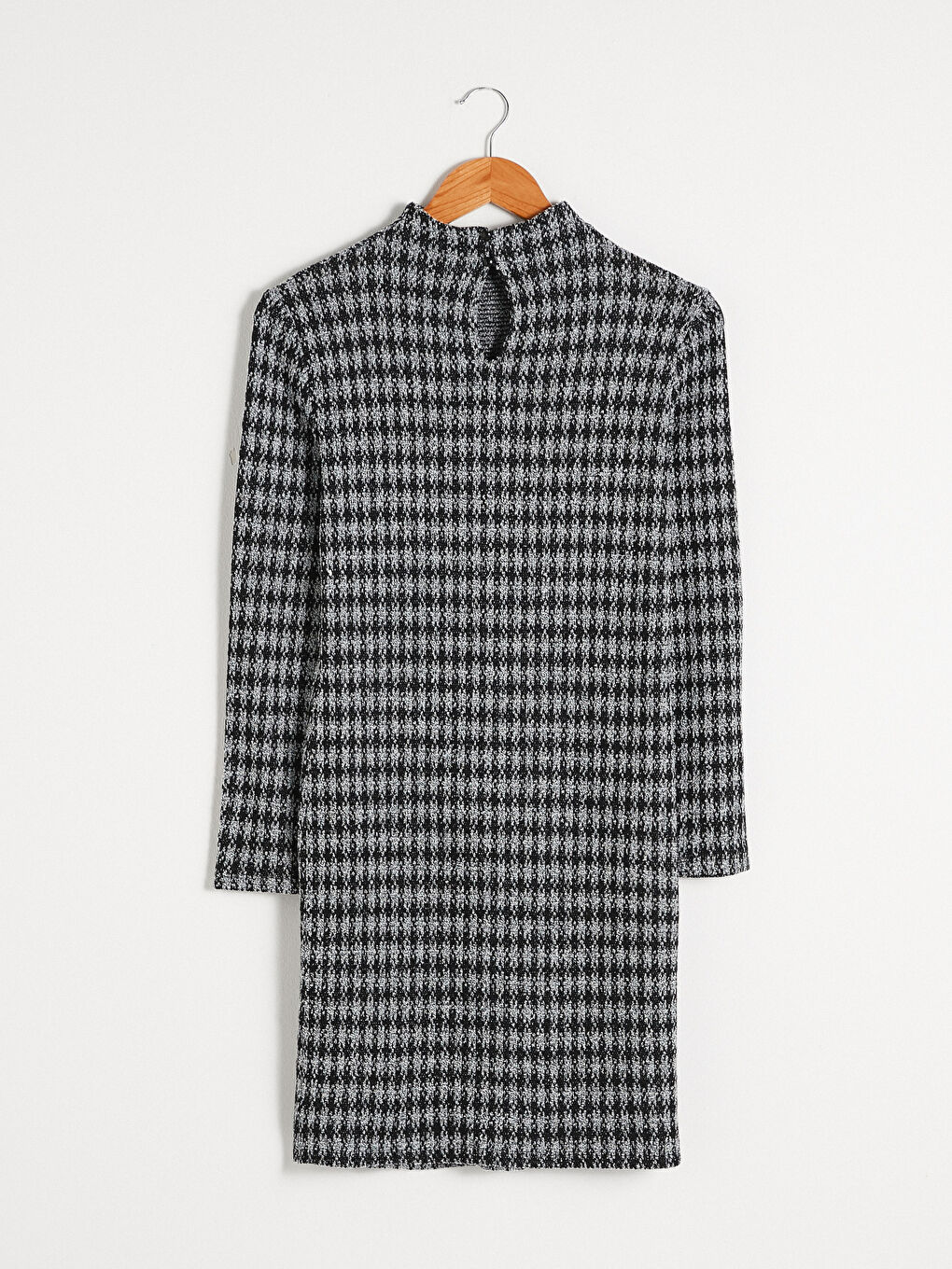 Әйелдерге арналған биік жағалы қарға аяғы принтті ұзын жең көйлек-7