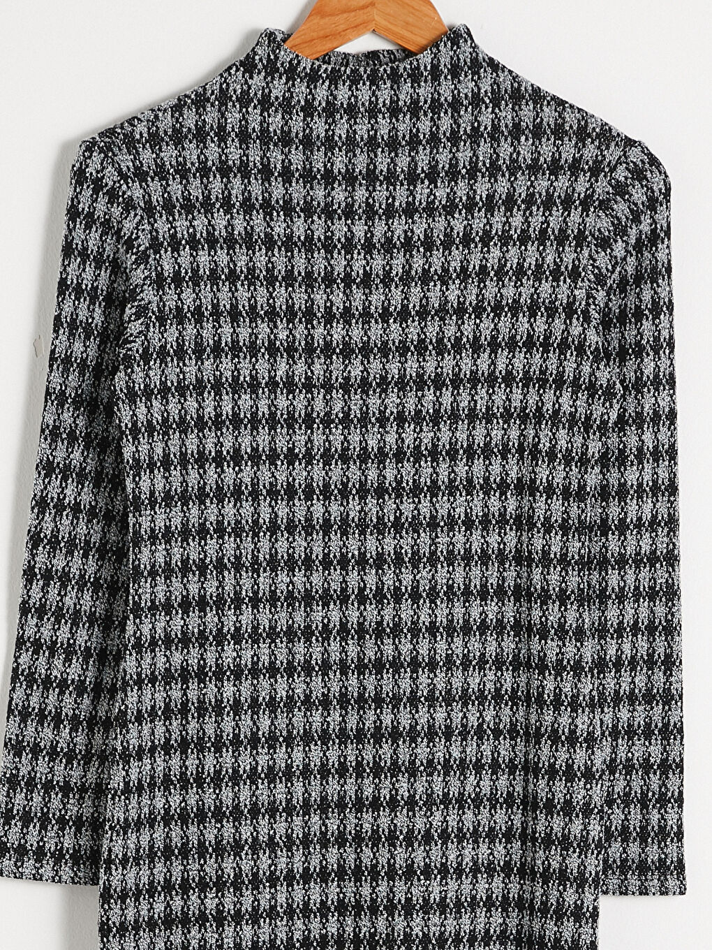 Әйелдерге арналған биік жағалы қарға аяғы принтті ұзын жең көйлек-8