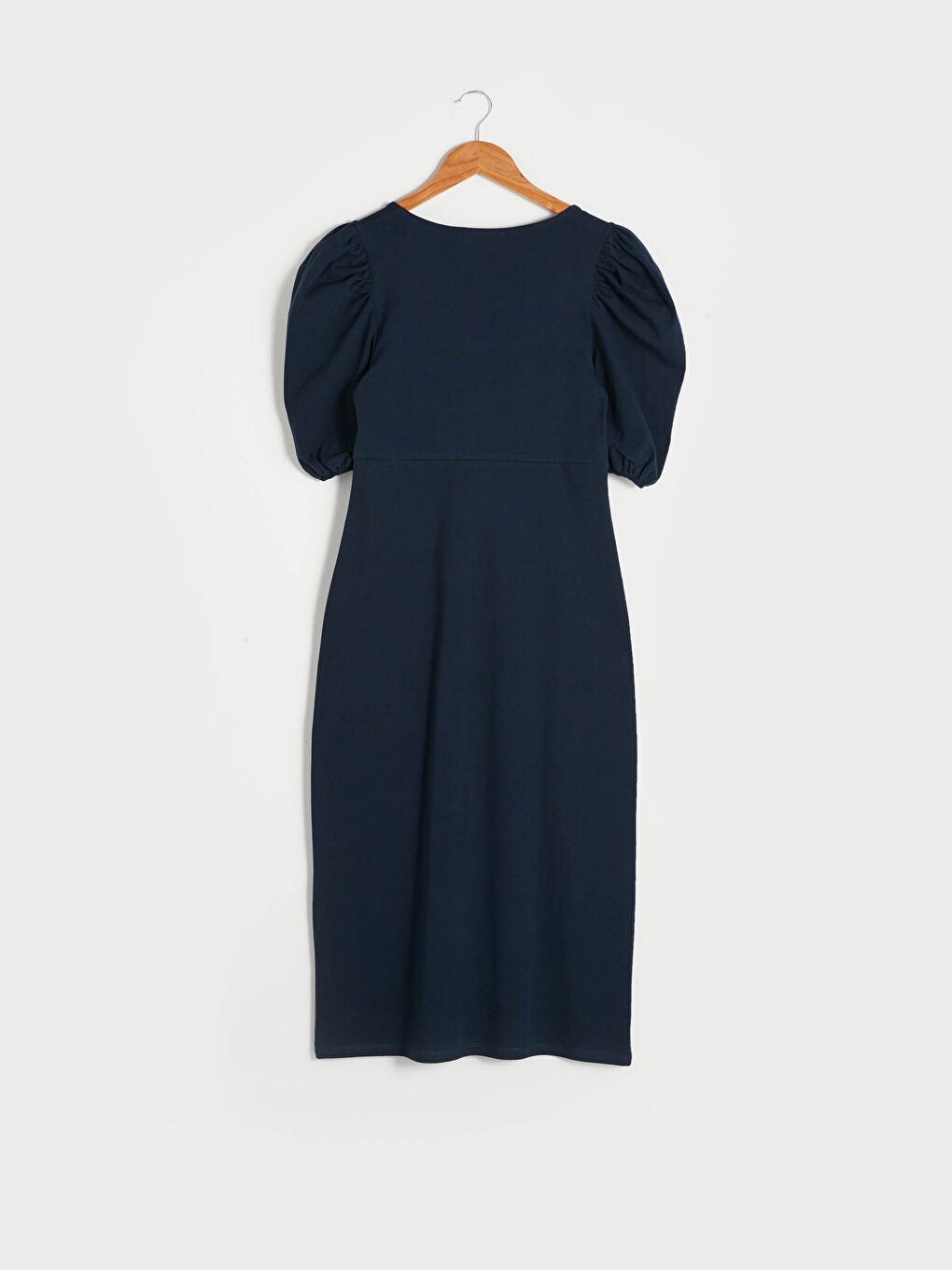 Lacivert Yakası Büzgü Detaylı Elbise-8