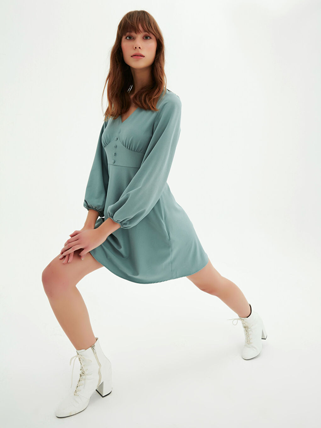 V-Neck Long Sleeve Women's Flared Dress -0WGL19Z8-H9H