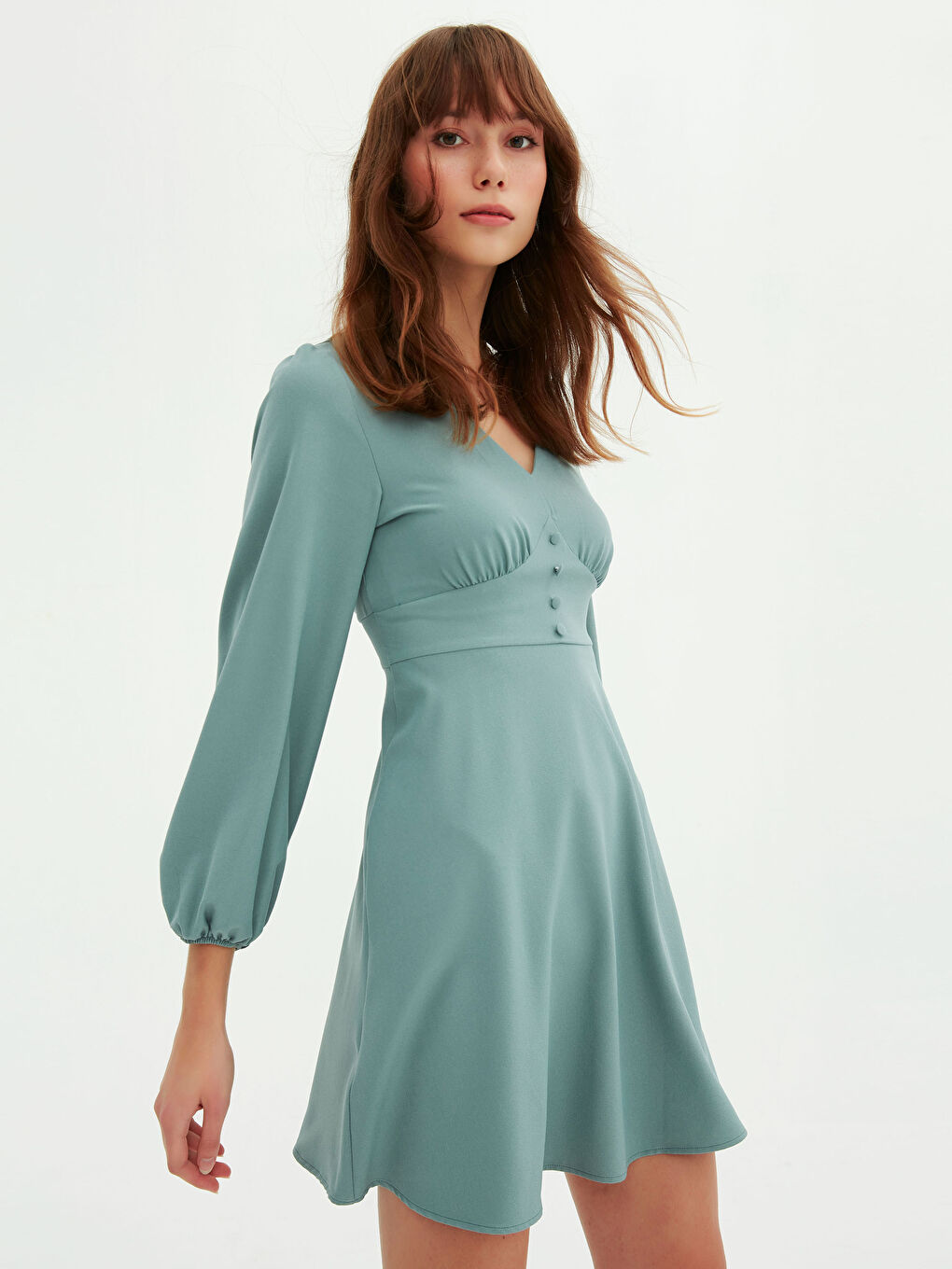 V-Neck Long Sleeve Women's Flared Dress -0WGL19Z8-H9H