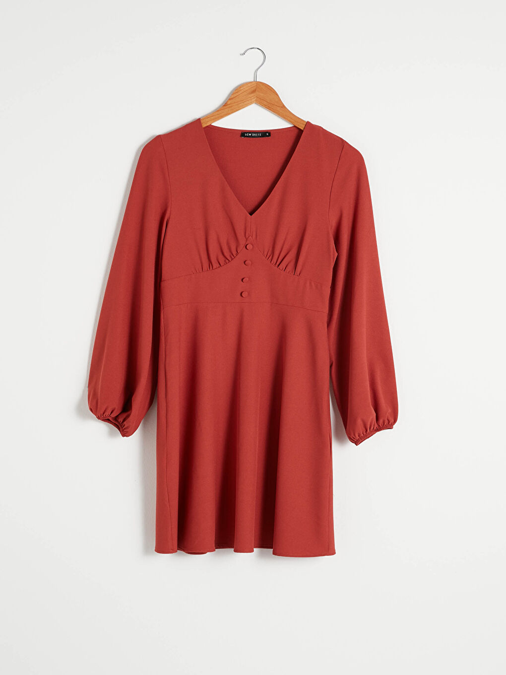 Turuncu V Yaka Uzun Kollu Kadın Kloş Elbise-8