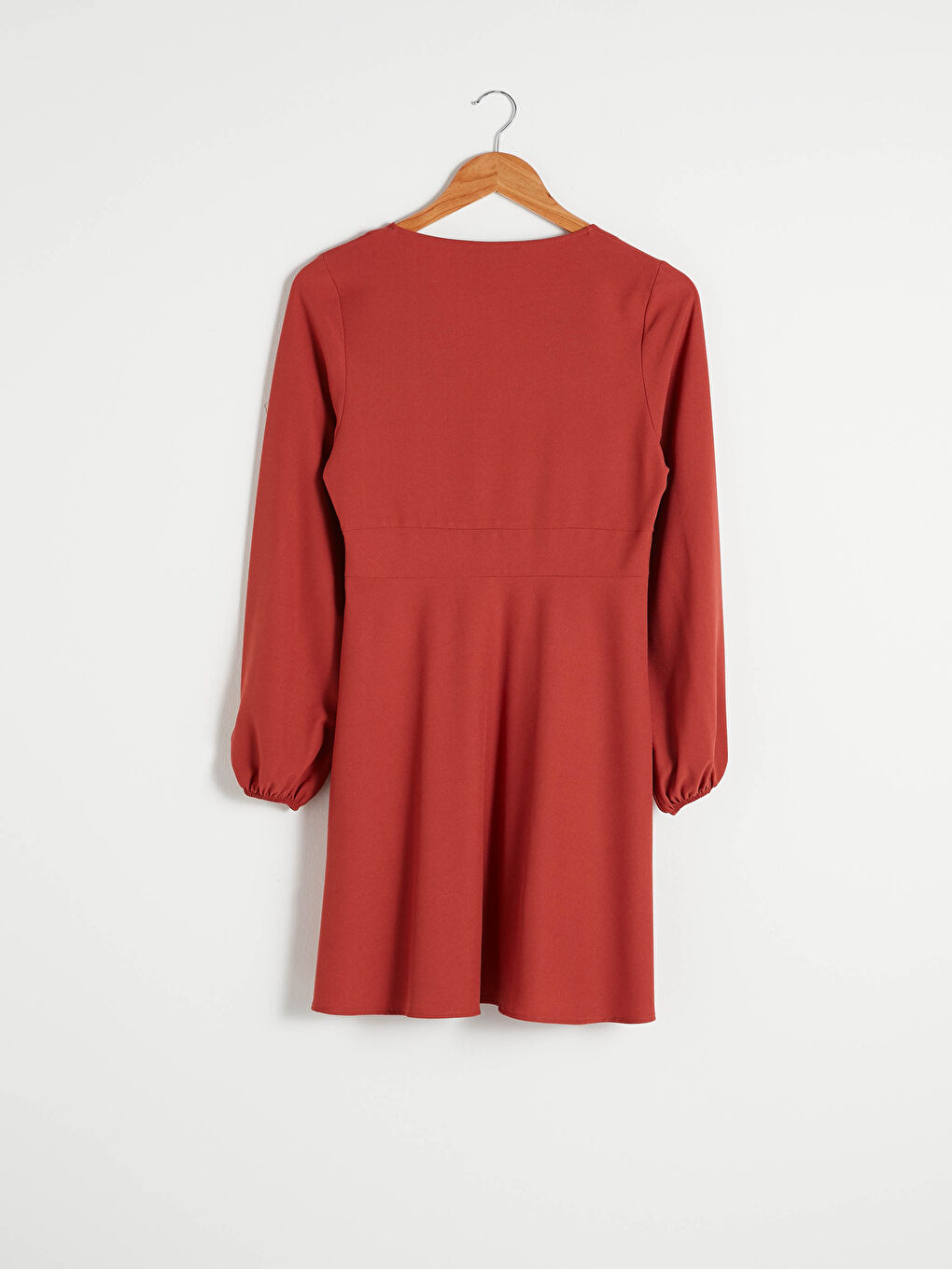 Turuncu V Yaka Uzun Kollu Kadın Kloş Elbise-9