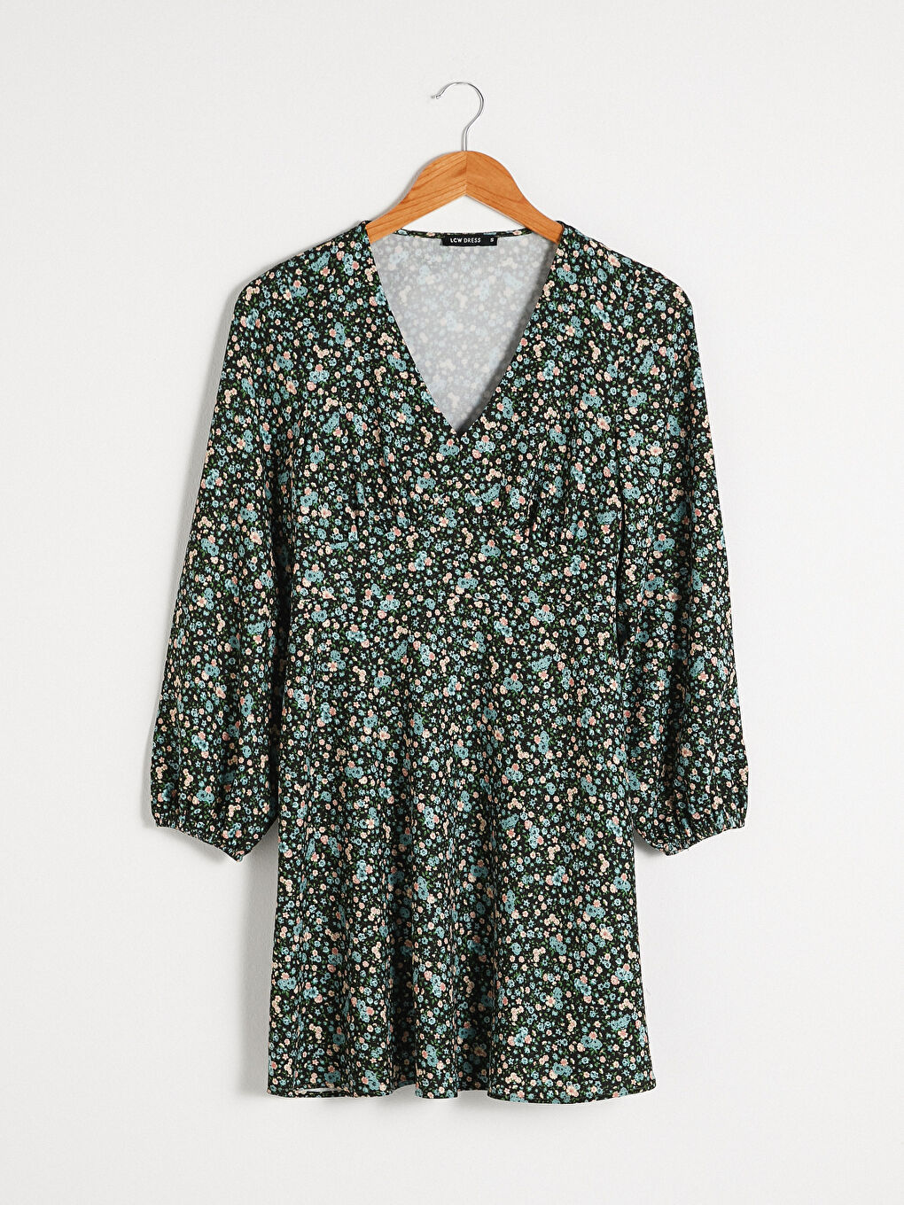 Siyah V Yaka Uzun Kollu Kadın Kloş Elbise-6