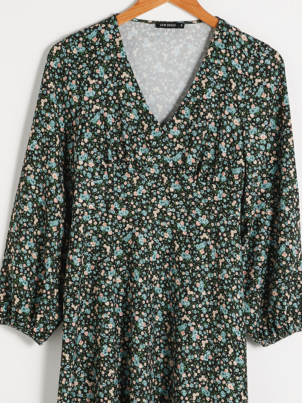 Siyah V Yaka Uzun Kollu Kadın Kloş Elbise-8