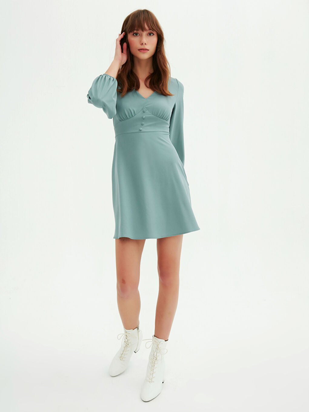 V-Neck Long Sleeve Women's Flared Dress -0WGL19Z8-H9H