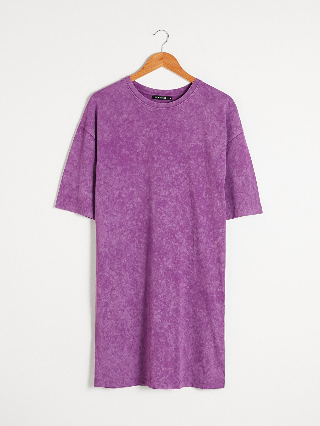 Mor Bisiklet Yaka Kısa Kollu Pamuklu Kadın Elbise-7