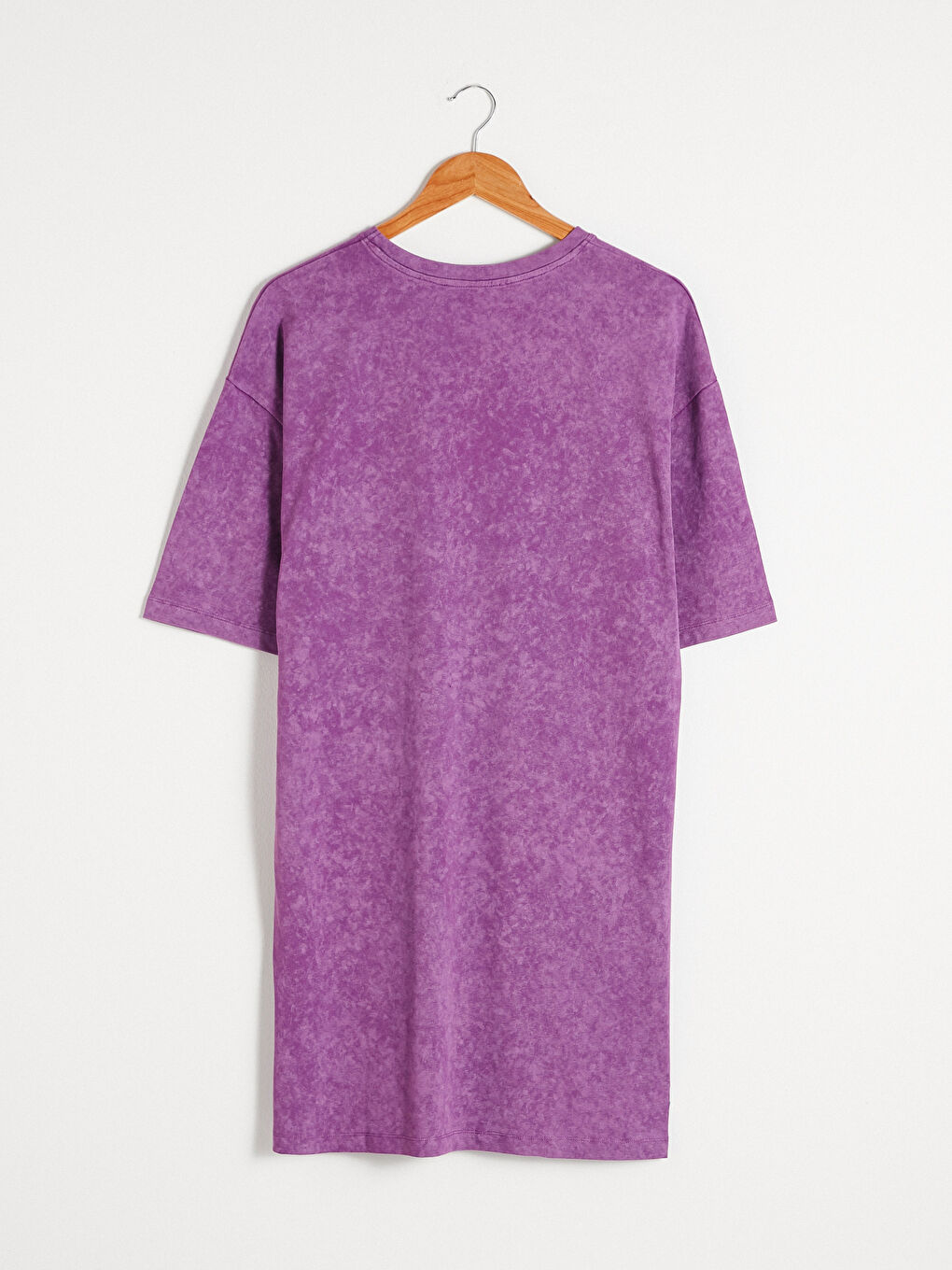 Mor Bisiklet Yaka Kısa Kollu Pamuklu Kadın Elbise-8