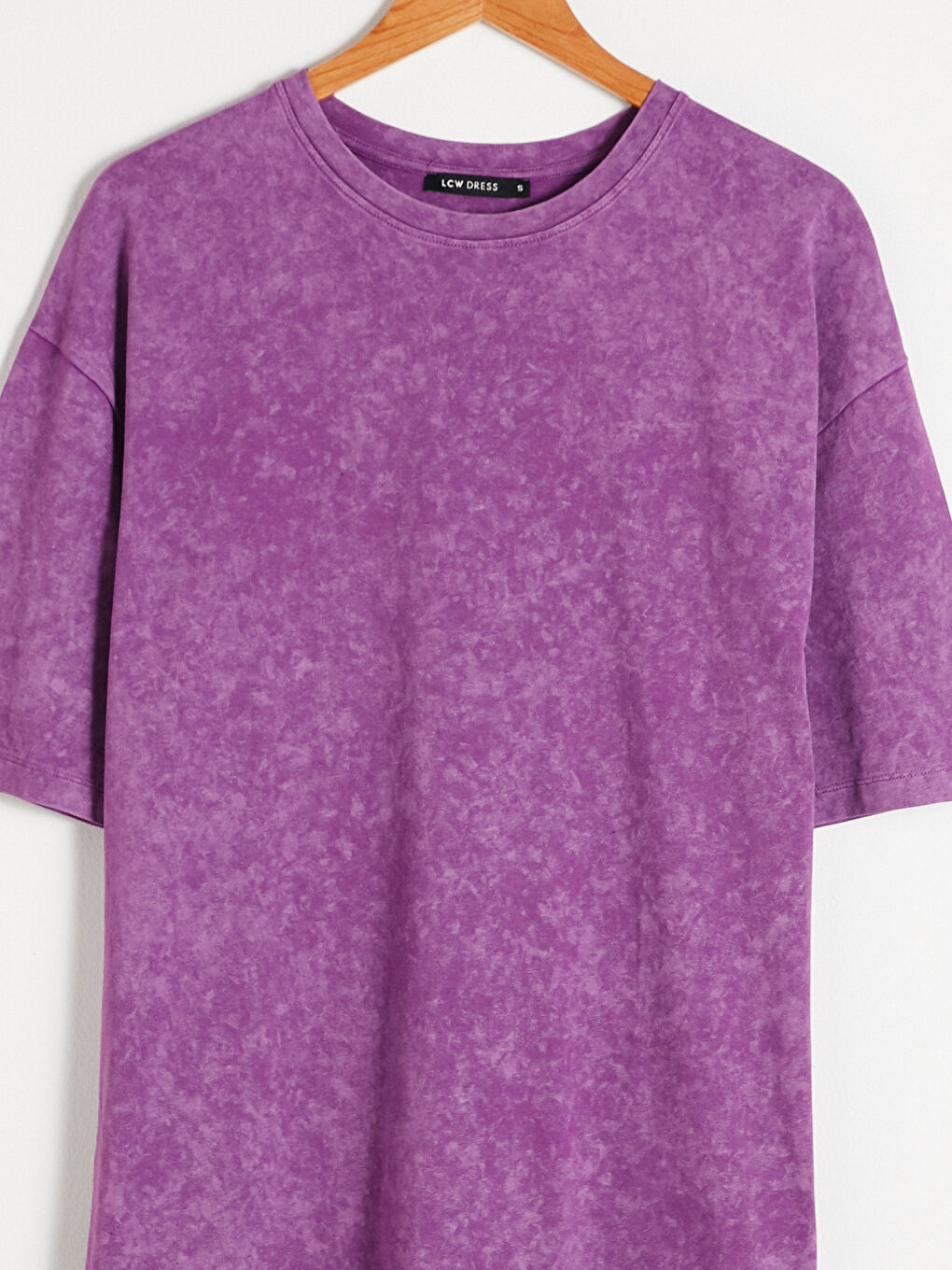 Mor Bisiklet Yaka Kısa Kollu Pamuklu Kadın Elbise-9