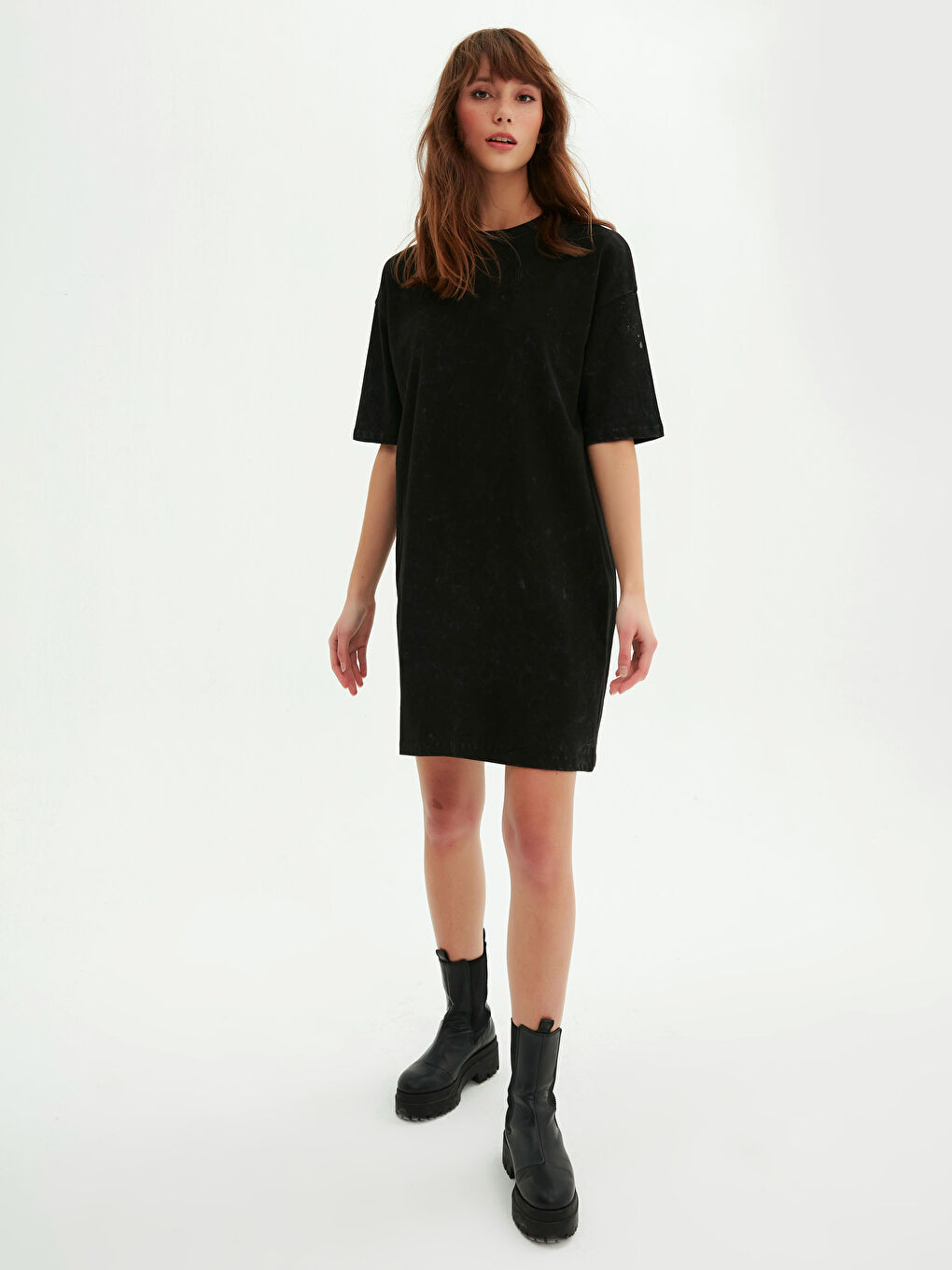 Robe Basique en Coton pour Femmes à Col Rond et Manches Courtes-1