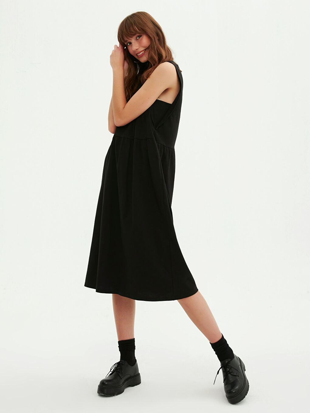 Basic Cotton Flared Dress-2