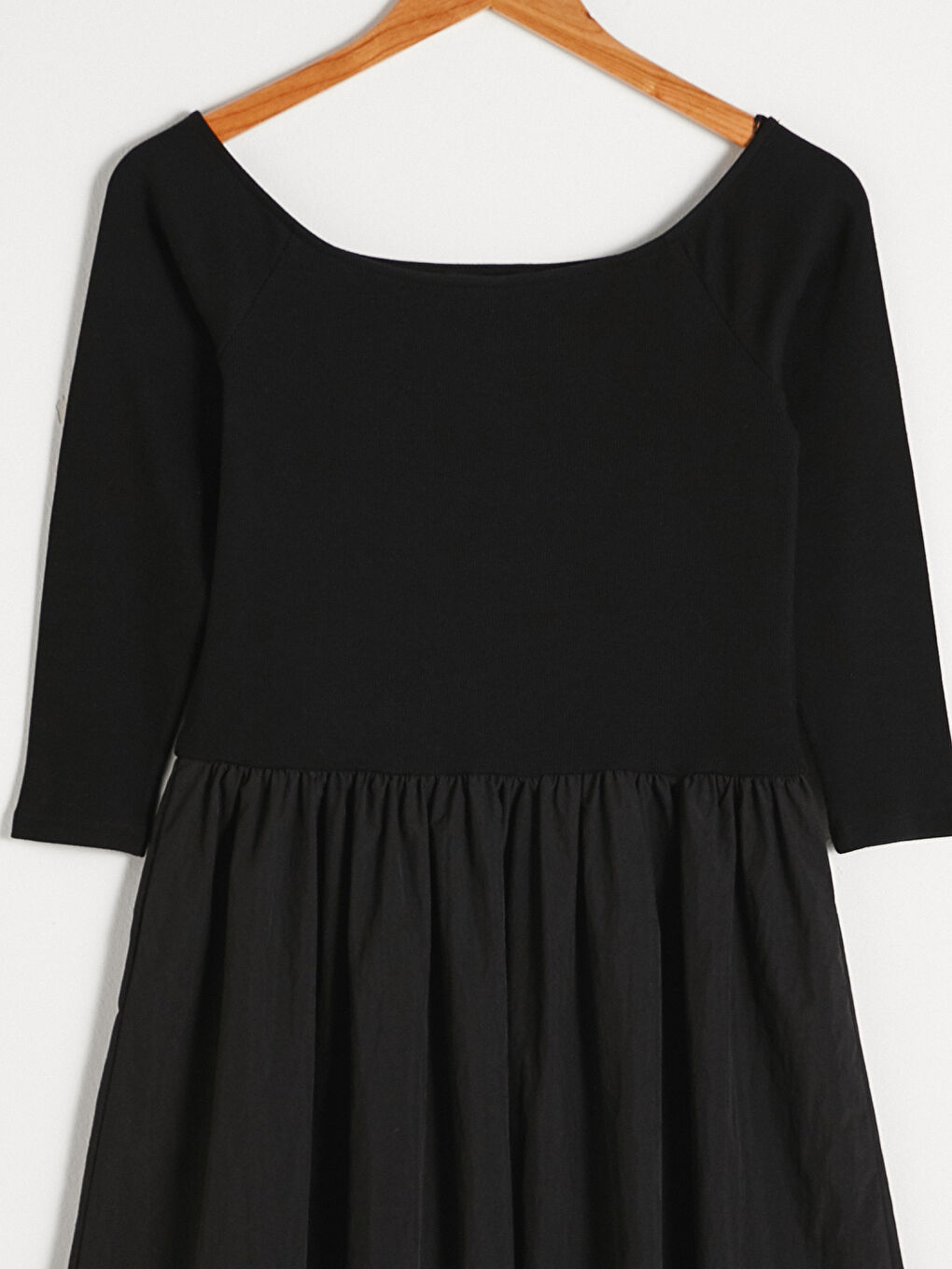 Siyah Kare Yaka Düz Uzun Kollu Kadın Elbise-10