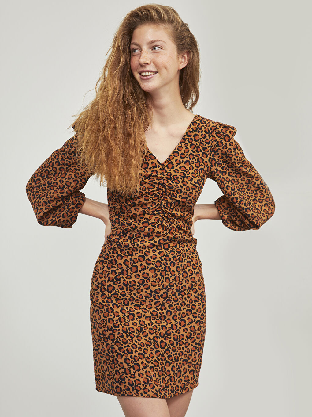 V Neck Leopard Print Dress-1