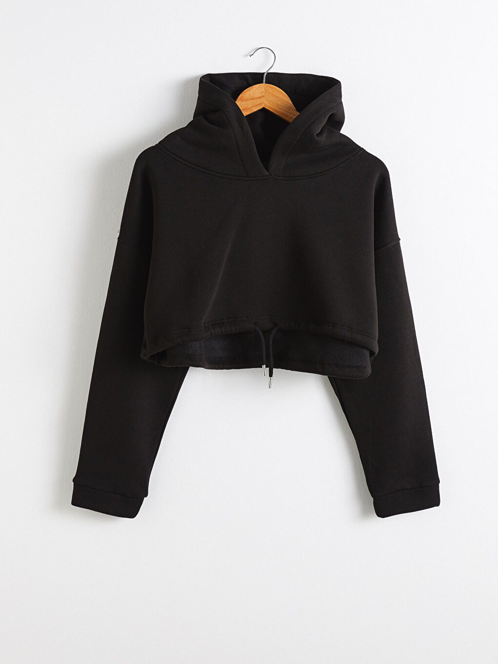 Hooded Gathered Waist Crop Sweatshirt