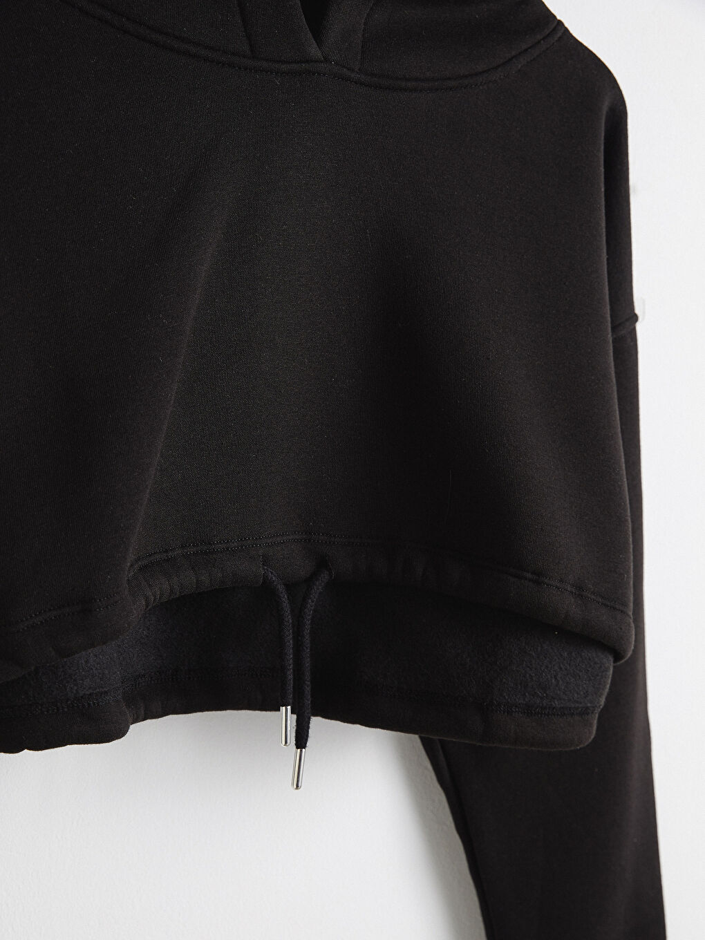 Hooded Gathered Waist Crop Sweatshirt-3