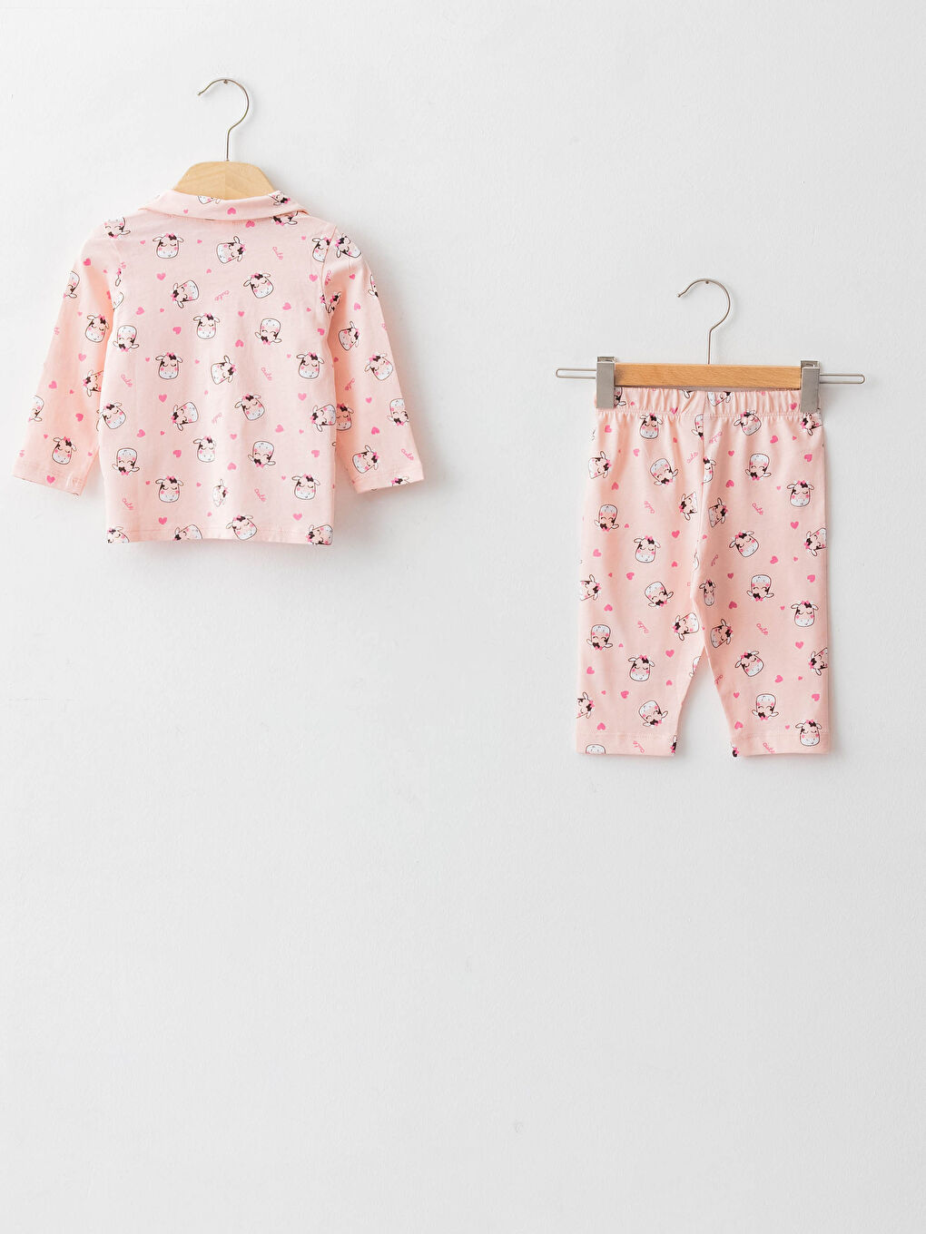 طقم بيجامة بناتي بياقة قميص وأكمام طويلة من القطن المطبوع للرضع-1