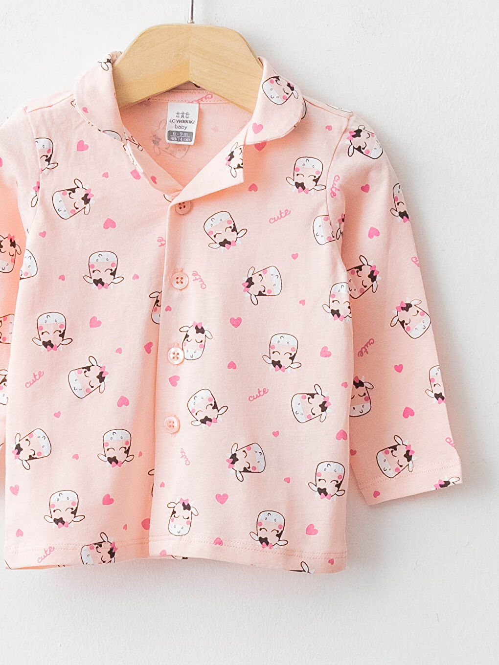 طقم بيجامة بناتي بياقة قميص وأكمام طويلة من القطن المطبوع للرضع-2