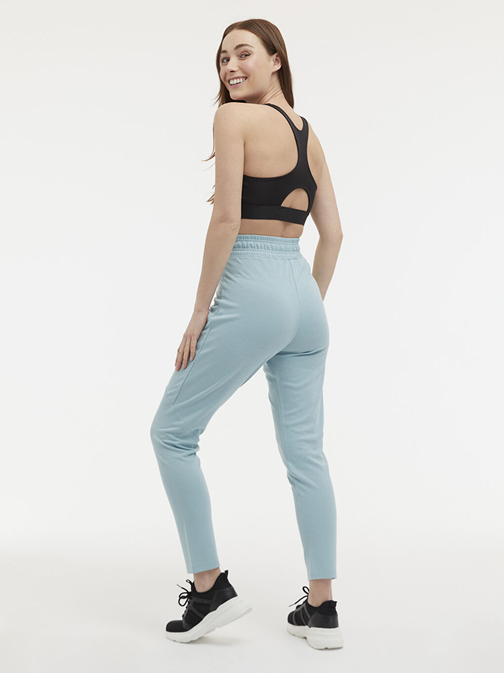 Yeşil Beli Slogan Baskılı Aktif Spor Eşofman Altı