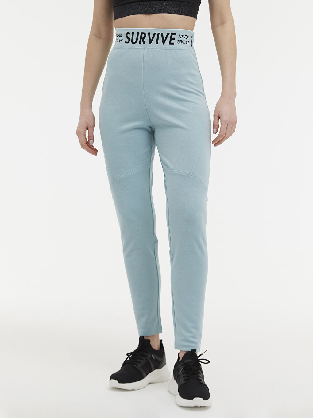 Yeşil Beli Slogan Baskılı Aktif Spor Eşofman Altı-1